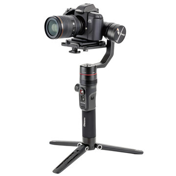 Gimbal stabilizer with digital single lens reflex camera isolated on transparent background for smooth video recording