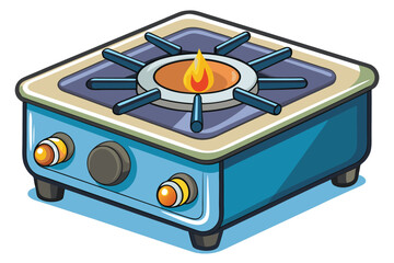 Fototapeta premium Stylized Isometric Gas Stove Illustration A Nostalgic Kitchen Appliance with Detailed Flame and Control Knobs Design