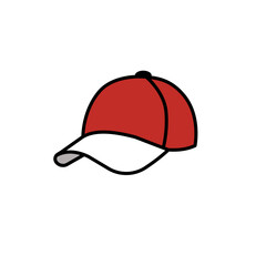 A vector illustration of a red and white baseball cap with black outlines, symbolizing Indonesian patriotism. Perfect for fashion design, Independence Day promotions, local product branding