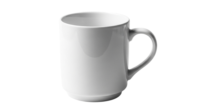 A pristine white ceramic mug ready for a comforting morning coffee or soothing evening tea on transparent background