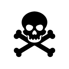 Skull and crossbones icon on transparent background silhouette