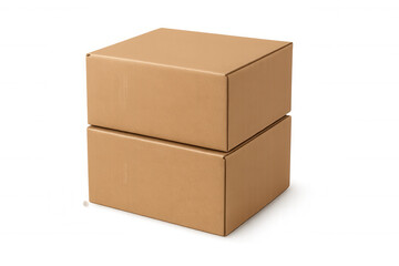 Stacked brown cardboard packaging boxes aligned vertically, transparent backdrop highlighting shipping logistics and storage potential