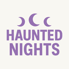 Whimsical Haunted Nights Illustration with Moon Phases and Playful Typography for Spooky Season Celebrations