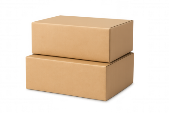 Stacked brown cardboard shipping boxes sitting neatly on transparent surface, prepared for packaging needs