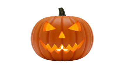 A spooky Halloween pumpkin glowing with an eerie smile ready to celebrate trick or treating on transparent background