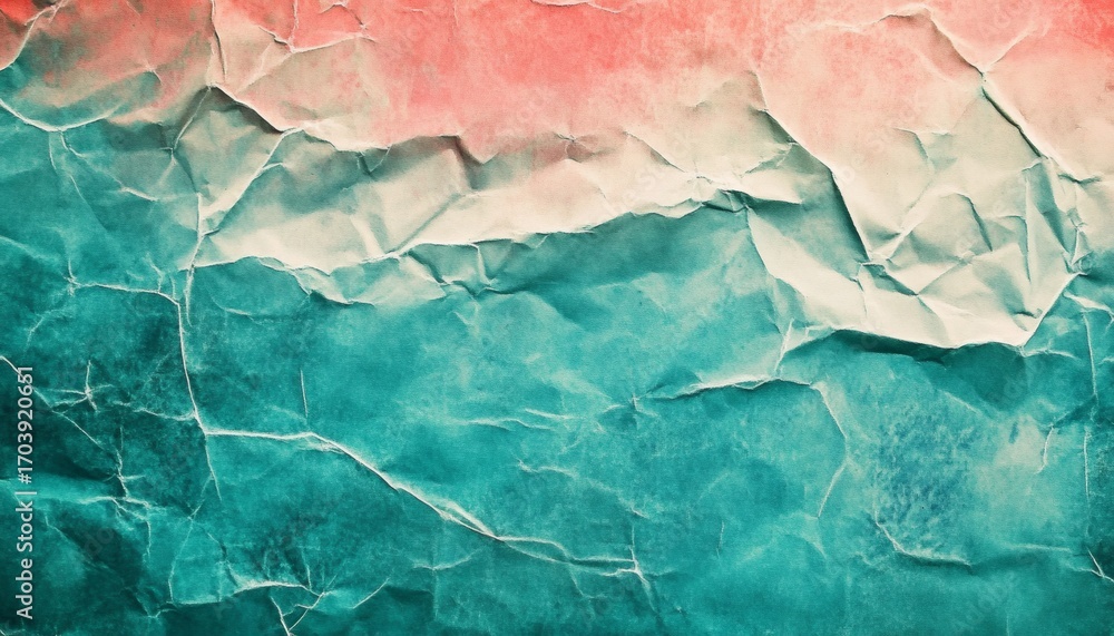 Aufkleber the image shows a close-up view of crumpled paper with a gradient of teal, beige, and coral colors, 
