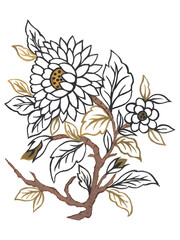 Folk flower in Scandinavian and Nordic style, hygge florals isolated designs on white.
