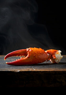 A close-up of a cooked lobster claw