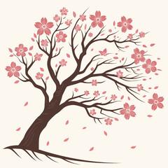 Fototapeta premium Cherry Blossom Tree Illustration with Pink Flowers and Bare Branches