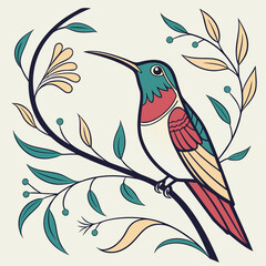 Obraz premium Hummingbird with Botanical Elements Illustration
