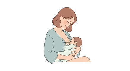 Vector Illustration of Mother Breastfeeding Baby in Seated Position, Depicting Nurturing and Infant Care