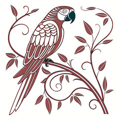 Obraz premium Exotic Parrot Perched on Branch with Ornamental Foliage