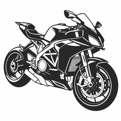 Sleek modern sport motorcycle rendered in a bold black and white graphic illustration style