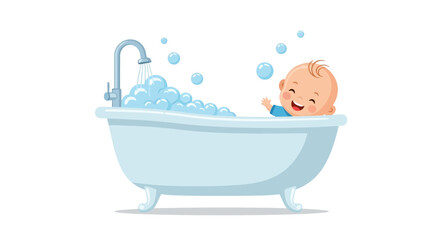 vector of baby Bathtub with foam