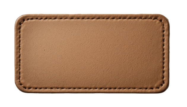 Blank Brown Leather Label with Stitched Border standard isolated on a transparent background