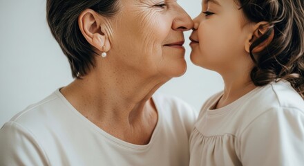 Fototapeta premium Tender moment: elderly caucasian female with child nose-to-nose
