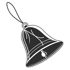 A classic handbell with a loop and clapper rendered in a striking black and white graphic style perfect for festive or notification themes