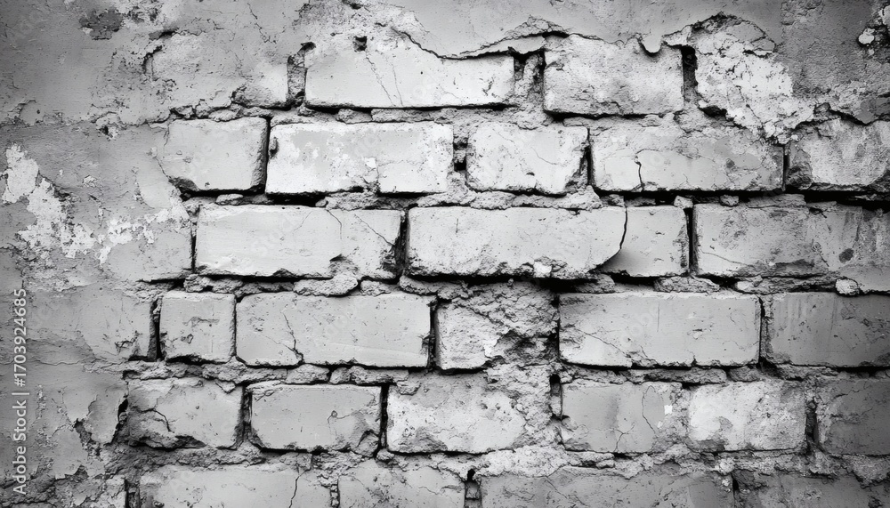 Poster the image shows a close-up view of an old brick wall with damaged and weathered mortar, showing crac