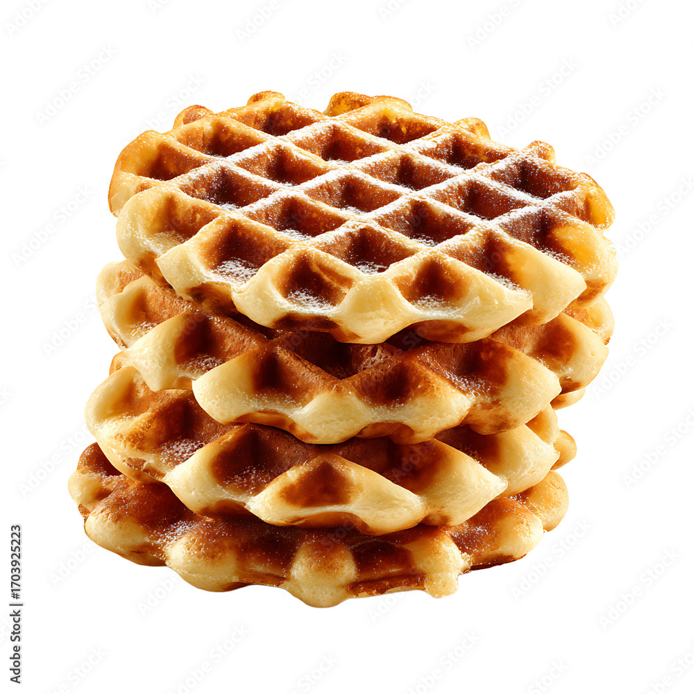 Poster stack of fresh waffles, ready to eat. isolated on a transparent background