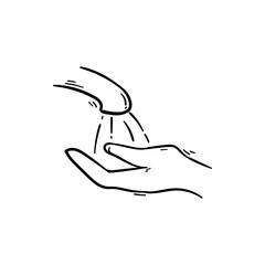 Wash hand with tap water handdrawn icon sketch vector illustration