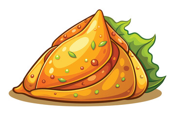 Delicious Samosa on a Green Plate Artistic Food Illustration Featuring Crispy Fried Pastries and Fresh Herbs