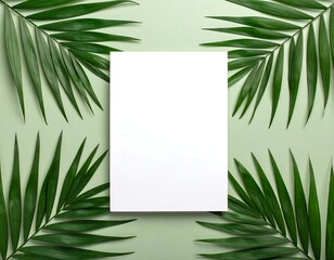 Blank paper surrounded by palm leaves