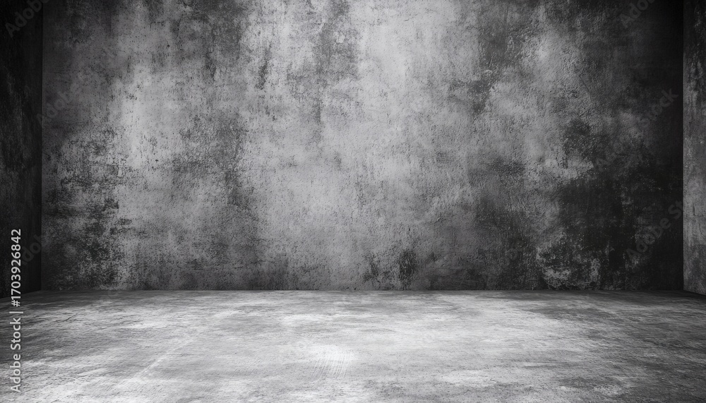 Poster the image shows a digitally created empty room featuring a gray textured wall and matching floor.