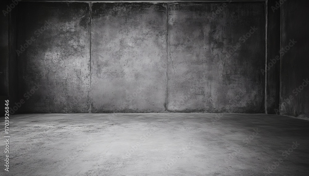 Poster the image shows a simple, empty room with gray concrete walls and a matching concrete floor; the lig