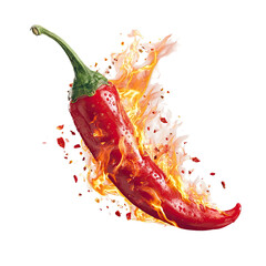 Fiery chili pepper bursts in flames