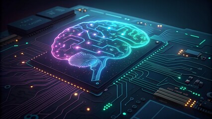 Fototapeta premium artificial intelligence brain circuit glowing neon