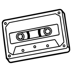 Vintage cassette tape illustration in black and white line art style