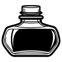 Vintage black ink bottle illustration with classic design