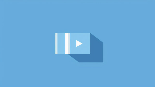 A minimalist illustration of a media player icon, featuring a play button and pause symbol, set against a serene light blue background