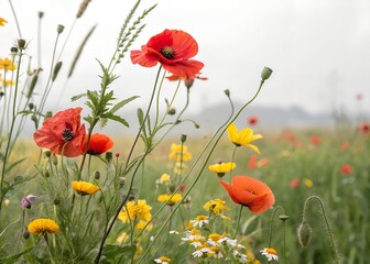 Obraz premium red color flower in a meadow