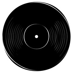 Classic black vinyl record with grooves and center label on plain background