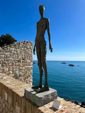 Statue on the terrace of Picasso museum on a summer day. Close-up. Antibes. France.