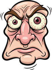 Fototapeta premium Angry cartoon character head with bloodshot eyes, expressing extreme stress, frustration, and burnout on a white background