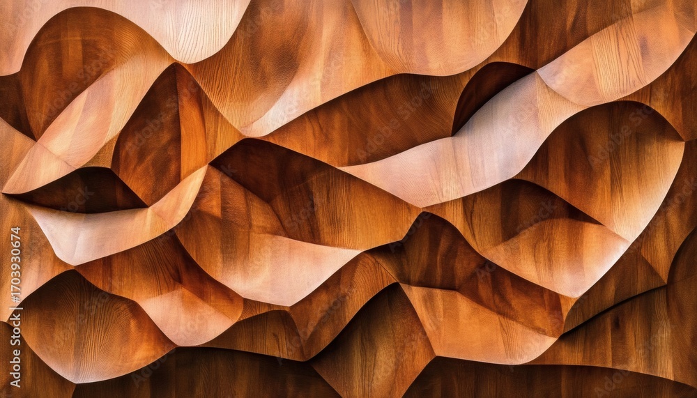 Poster the image shows a detailed close-up of a wooden surface with an abstract design of carved waves crea