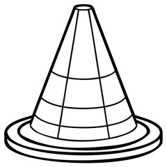 Black and white line drawing of a traffic cone