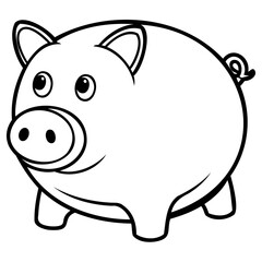 Cute cartoon piggy bank line art drawing