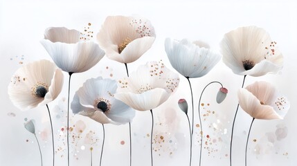 Elegant pastel poppy flower illustration with details