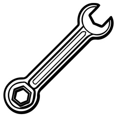 Black and white wrench illustration with simple design