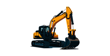 Yellow excavator vector, heavy construction machinery. Isolated on a white background. © Kinggxxx