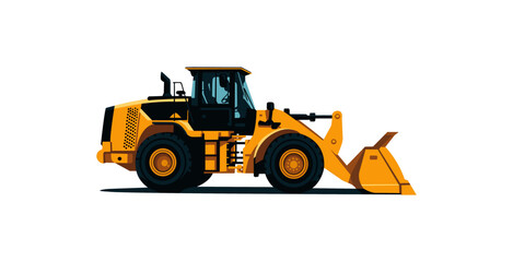 A yellow wheel loader is used to transport heavy materials.
Isolated on a white background.