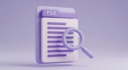 Purple file folder with magnifying glass and text document