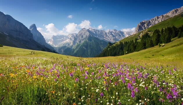 Alpine Meadow With Flowers