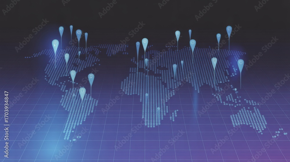Poster global network visualization: a dynamic illustration of a world map adorned with interconnected glow