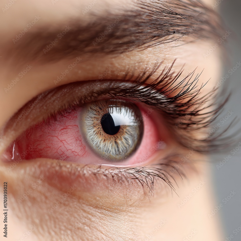 Poster the eye features a striking contrast between the intricate patterns of the iris and the bright red s