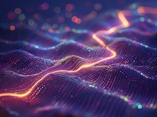 wave particles. abstract background with data line. big technology. data. 3d