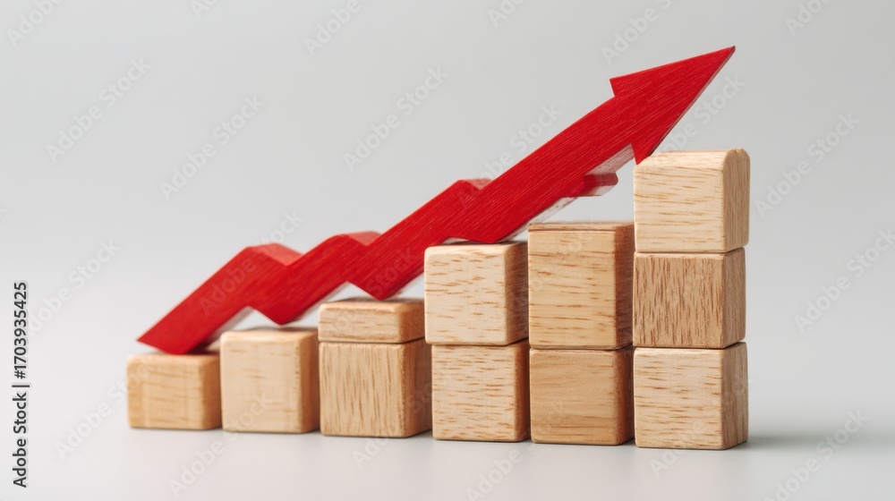 Poster a dynamic chart indicates business growth, featuring wooden blocks stacked in ascending order with a